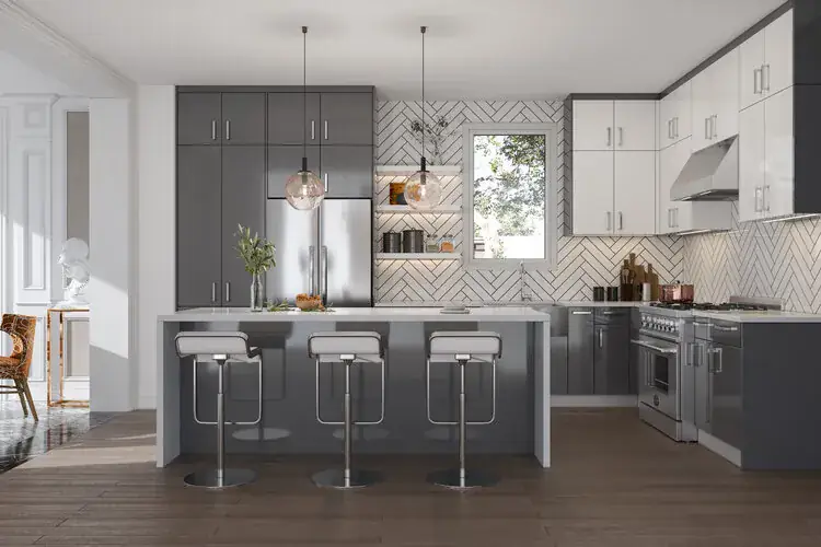 Kitchen in Glossy Gray cabinets