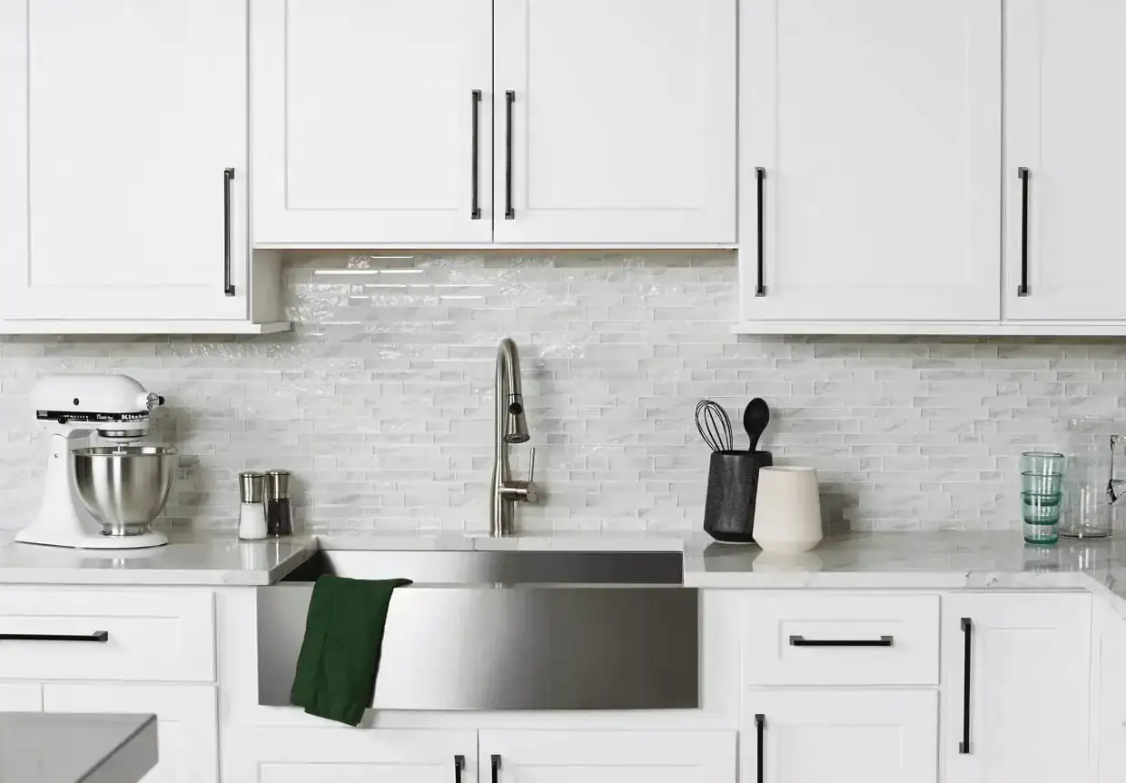 Kitchen finished in Liberty Shaker White cabinets
